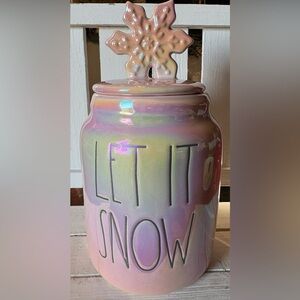 Rae Dunn Iridescent Pink LET IT SNOW Baby Canister